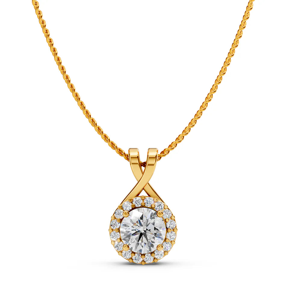 Halo pendant design in yellow gold, front view