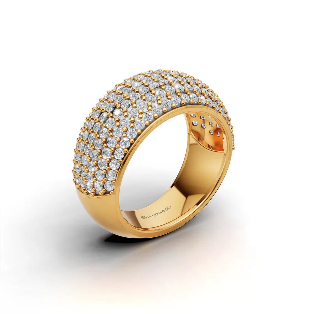 Domed pavé band ring design in yellow gold